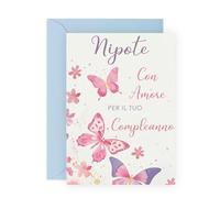 Central 23 Biglietto Auguri Nipote - Fiori e Farfalle con Amore - Regalo di Compleanno per Lei e Donna - Ideal per Natale e Pasqua - Include Adesivi Di˚ti e Busta
