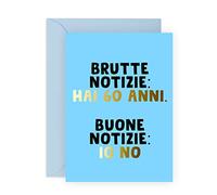 Central 23 Biglietto d'auguri per il 60° compleanno -'BRUTTE NOTIZIE: HAI 60 ANNI' - Biglietti d'auguri divertente per uomo - 60 anni compleanno donna - Per nonna o nonno - Di