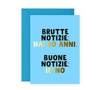 Central 23 - Biglietto di Auguri 30esimo Compleanno - 'Brutte Notizie Hai 30 Anni' - Biglietto Per 30esimo Compleanno Umoristico - Compiere Trent'anni - Lui o Lei - Adesivi Divertenti in Dotazione