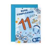 Central 23 Biglietto di auguri di compleanno per bambini - 11 anni - Gamer - Buon 11° compleanno - Videogiochi - Adesivi