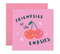 CENTRAL 23 Bonita tarjeta de amistad con cerezas con texto en inglés "Friendsies Till Endsies", saludos para mejores amigas, mejores amigas, novias, cerezas para siempre, viene con divertidas