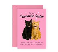 Central 23 Bonita tarjeta de cumpleaños para hermana con texto en inglés "To My Favourite Sister" Cats On Pink - Para amantes de los gatos femeninos - Ilustración de animales dulces - Viene con