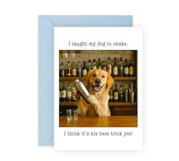 CENTRAL 23 Bonita y divertida tarjeta de felicitación para mascotas, "I Taught My Dog to Shake", humorística Golden Retriever Bartending para él, ella, amantes de los perros, papá peludo mamá, amigos