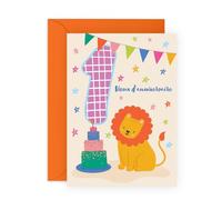 Central 23 Cartas 1er Anniversaire - Lion et Gâteau - Pour Bébé, Fille & Garçon - Cadeau pour Fils, Fille, Neveu, Nièce & Filleul - Joyeux Premier Anniversaire - Avec Autocollants