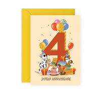 Central 23 Cartas Anniversaire 4 Ans - Motif Chien - Pour Garçon & Fille - Cadeau pour Fils, Neveu & Petit-fils - De la part de Maman & Papa - Pour Amoureux des Chiens - Avec Autocollants