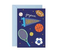 Central 23 Cartas Anniversaire Sport - Ballons de Football, Basketball & Tennis - Cadeau pour Garçon, Homme, Frère & Papa - Pour Athlètes & Fans de Sport - Inclus Autocollants