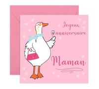 Central 23 Carte d'Anniversaire Maman - Oie Rigolote avec Verre - Carte de Vœux pour Mère de la part de Fils ou Fille - Design Rose avec Cœurs - Autocollants et Enveloppe Inclus