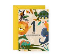 Central 23 Carte De 1er Anniversaire Pour Enfant - Jolie Carte De Voeux Pour Garçon Et Fille - 1 An - Animaux Sauvages - Livrée Avec Des Autocollants - Par