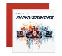 Central 23 Carte de vœux « F1 BIRTHDAY » - Parfaite pour fans de Formule 1 - Ajoute vitesse et excitation à l’anniversaire de vos proches - Design original et autocollants inclus pour célébrer à fond