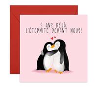 Central 23 Carte Joyeux 2e anniversaire pour petite amie ou petit ami - 2 ans pour toujours - Carte mariage pingouin pour couple - Cadeau mignon avec autocollants inclus