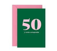 Central 23 de 50 cumpleaños para mi hermana, tía y mamá. Cuarenta y fabulosa. de feliz cumpleaños. Regalos para mujeres. Diseño minimalista y moderno en verde. Incluye pegatinas divertidas.