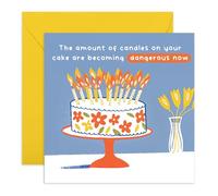 Central 23 Divertida tarjeta de cumpleaños con texto en inglés "Candles On Your Cake Are Dangerous Now", para hombres, mujeres, mamá, papá, amigos, humor de fuego peculiar, broma de envejecimiento