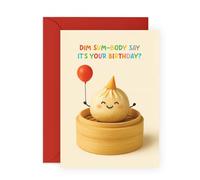 Central 23 Divertida tarjeta de cumpleaños con texto en inglés "Dim Sum-Body Say It's Your Birthday" - Linda caricatura asiática con globo - para niños, niñas, amigos, hermana, hermano, viene con