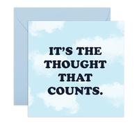 Central 23 Divertida tarjeta de cumpleaños con texto en inglés «It's The Thought That Counts», humor sarcástico ingenioso, para hombres, mujeres, amigos, compañeros de trabajo, diseño azul cielo nube