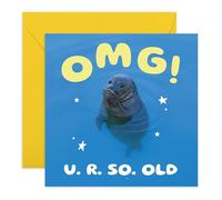 Central 23 Divertida tarjeta de cumpleaños con texto en inglés "OMG U R So Old", broma de animales con sello - Lindo humor peculiar - para amigos, hombres, mujeres, él y ella, viene con calcomanías y