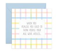 Central 23 Divertida tarjeta de cumpleaños con texto en inglés «When You Realise People Your Age Were Adults», diseño retro a cuadros, para amigos, hombres, mujeres, colegas, viene con calcomanías