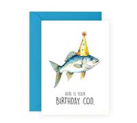 CENTRAL 23 Divertida tarjeta de felicitación de pescado - "Here Is Your Birthday Cod" - Regalos para él, amigo, hermano, abuelo, papá, marido, hombres - Chicos que aman la pesca - Viene con