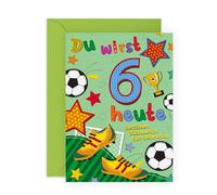 Central 23 Fußball-Geburtstagskarte zum 6. Geburtstag - Geburtstagskarten für Jungen und Mädchen - 6 Jahre alt - Geschenk für Kinder - mit Aufklebern - von