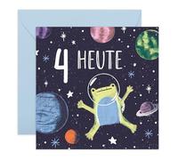 Central 23 Geburtstagskarte 4 Jahre Junge Frosch Weltraum Astronaut Planet Kind Sohn Neffe Enkel Vierter Geburtstag Design Inklusive Aufkleber Von