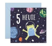 Central 23 Geburtstagskarte 5 Jahre - Frosch Astronaut im Weltraum - Geschenk zum 5. Geburtstag für Sohn und Enkel - Planeten Design - Inklusive Sticker und Umschlag