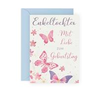 Central 23 Geburtstagskarte Enkelin - Blumen und Schmetterlinge - Glückwunschkarte für Sie und Frauen - Ideal für Weihnachten und Ostern - Inklusive Sticker und Umschlag
