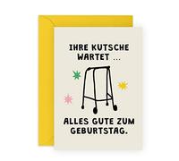 Central 23 Humorvolle Grußkarte für Männer - IHRE KUTSCHE WARTET - lustige Geburtstagskarte für Frauen - Rentner - Geburtstagsgeschenk für Opa oder Oma - mit Aufkleber - von