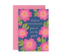 Central 23 Jolie Carte d'Anniversaire Amie - Motif Fleurs Roses - Cadeau pour Meilleure Amie, Sœur & Copine - Carte de Vœux Florale pour Elle - Inclus Autocollants Amusants