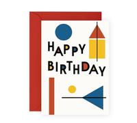Central 23 Moderna tarjeta de cumpleaños - Diseño geométrico estilo Bauhaus - para hombres, mujeres, amigos, mamá papá - Arte abstracto saludo - Viene con calcomanías y sobre