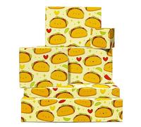 CENTRAL 23 Papel de regalo amarillo, 6 hojas de papel de regalo de cumpleaños, bonito taco, temática de comida mexicana, para mujeres, niñas, adolescentes, reciclable