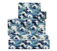 CENTRAL 23 Papel de regalo azul - 6 hojas de papel de regalo de cumpleaños - inspirado en la gran ola japonesa - temática del océano - para niños, hombres y mujeres - reciclable