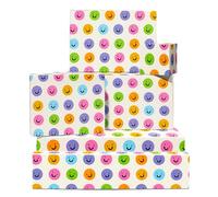 CENTRAL 23 Papel de regalo colorido, caras sonrientes multicolores, 6 hojas de papel de regalo para cumpleaños, Navidad, boda, aniversario, incluye etiquetas, divertidos envoltorios de regalo para