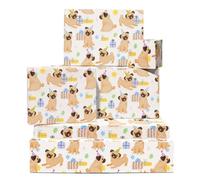 CENTRAL 23 Papel de regalo de carlino - 6 hojas de papel de regalo con etiquetas - Pugs, regalos de cumpleaños y sombreros - Papel de regalo para perros para mamá y papá - Amantes de los perros
