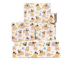 CENTRAL 23 Papel de regalo de carlino - 6 hojas de papel de regalo con etiquetas - Pugs, regalos de cumpleaños y sombreros - Papel de regalo para perros para mamá y papá - Amantes de los perros