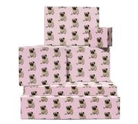 CENTRAL 23 Papel de regalo de carlino - Divertido papel de regalo de perro - 6 hojas de papel de regalo de cumpleaños para ella - Silly Sleepy Pugs - Rosa - Para los amantes de los perros - Viene con