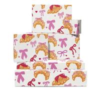 CENTRAL 23 Papel de regalo de croissant, 6 hojas de papel de regalo con etiquetas, diseño de lazos de coqueta y pastelería, envoltura de cumpleaños para niñas, amantes de la comida, mujeres y