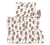 CENTRAL 23 Papel de regalo de feliz cumpleaños para niños y niñas, 6 hojas de papel de regalo ecológico, papel de regalo de animales de bebé, bonito estampado de oso para niños, viene con calcomanías