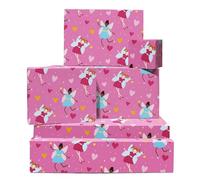 CENTRAL 23 Papel de regalo de hadas, 6 hojas de papel de regalo, hadas, varita mágica, corazón, papel de regalo rosa para niñas, viene con calcomanías, reciclable