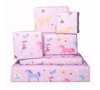Central 23 - Papel de regalo de hadas y unicornios - 6 hojas de papel de regalo místico para niñas - Linda mariposa y flores para ella - Papel de regalo de cumpleaños rosa y morado - Reciclable