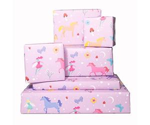 Central 23 - Papel de regalo de hadas y unicornios - 6 hojas de papel de regalo místico para niñas - Linda mariposa y flores para ella - Papel de regalo de cumpleaños rosa y morado - Reciclable