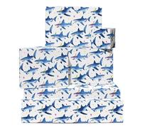 CENTRAL 23 Papel de regalo de tiburón, 6 hojas de papel de regalo de cumpleaños, fiesta de tiburones, océano, papel de regalo blanco, viene con calcomanías, reciclable