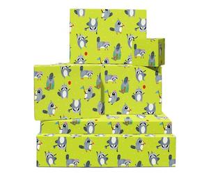 CENTRAL 23 Papel de regalo divertido de mapaches, 6 hojas de papel de regalo de cumpleaños, mapaches de fiesta, papel de regalo verde para hombres, mujeres y niños, viene con calcomanías, reciclable