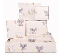 Central 23 - Papel de Regalo Elefantes y Conejitos con Etiquetas - 6 Hojas para Lindo Papel de Regalo para Bebés - Baby Shower - Bautizo - Bautismo - Estrellas - Conejo - Conejito