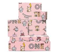 CENTRAL 23 Papel de regalo para bebé niña, 1er cumpleaños, 6 hojas de papel de regalo rosa, viene con divertidas calcomanías