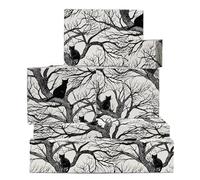CENTRAL 23 Papel de regalo para gatos, 6 hojas de papel de regalo, gatos negros en árboles, Halloween gótico espeluznante, papel de regalo de otoño para hombres y mujeres, viene con calcomanías,