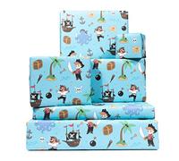 CENTRAL 23 - Papel de regalo pirata - 6 hojas de papel de regalo genial para niños - Isla del barco del tesoro de los piratas - para niños y niñas - Hijo, sobrino, nieto - Azul - Reciclable