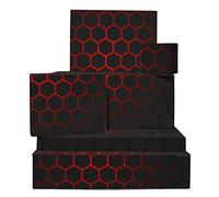 CENTRAL 23 Papel de regalo rojo y negro, 6 hojas de papel de regalo y etiquetas, hexagonal, forma, papel de regalo de cumpleaños para niños y niñas, viene con divertidas pegatinas, reciclable