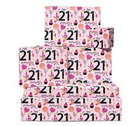 CENTRAL 23 Papel de regalo rosa para mujer, 6 hojas de papel de regalo, fiesta, papel de regalo 21 para ella, para amigos o novia, edad 21 años, viene con divertidas calcomanías