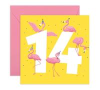 Central 23 Tarjeta de 14 cumpleaños para niña, flamenco de 14 años, tarjeta de feliz 14 cumpleaños para adolescente hija, tarjetas de cumpleaños para sobrina - Viene con pegatinas