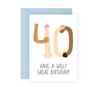 Central 23 Tarjeta de 40 cumpleaños para hombre mujer - W*lly Great Birthday - Tarjeta de felicitación para marido, esposa, hermano, hermana - 40 años cuarenta - Viene con pegatinas