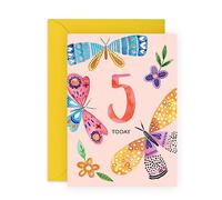 CENTRAL 23 Tarjeta de 5º cumpleaños para niñas, diseño de mariposas rosas de 5 años, tarjeta de feliz cumpleaños para niña de cinco años, quinto cumpleaños, regalos para hija, nieta, sobrina, viene con divertidas calcomanías